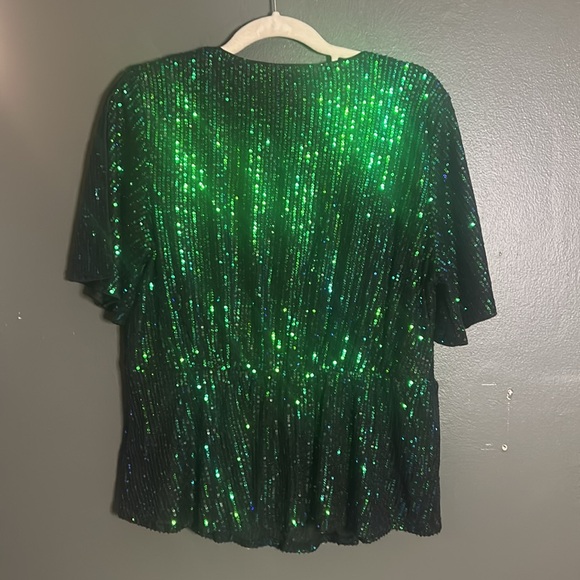 XL GRACE KARIN Sequin Women Short Sleeve Sparkly Blouse in Blue Ocean - Picture 3 of 7